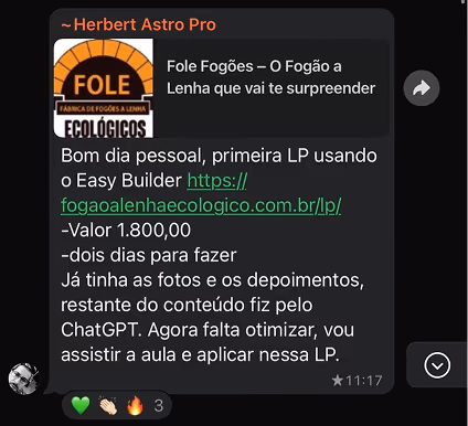Depoimento do Herbert sobre primeira landing page com Easy Builder