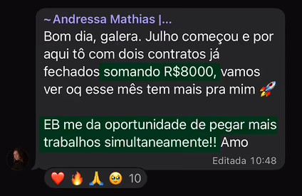 Depoimento da Andressa sobre contratos fechados
