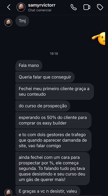 Depoimento do Michael sobre landing page para cliente gringo