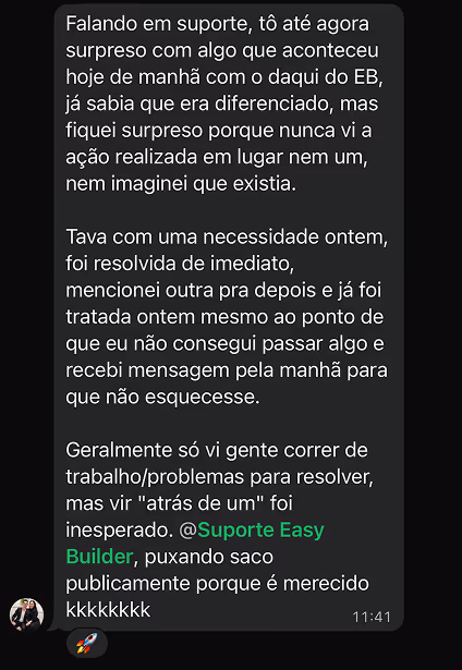 Depoimentos sobre o suporte Easy Builder